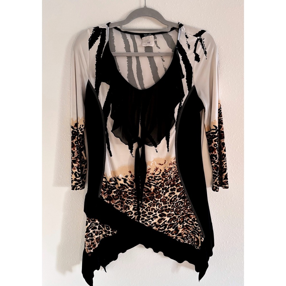 Bali Corp Women's Animal Print Tunic Top‎ Long Sleeve Asymmetrical Hem Size M